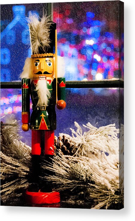 Nutcracker Acrylic Print featuring the mixed media On Guard for Christmas by Moira Law