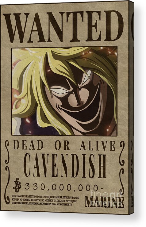 One Piece Cavendish Bounty Hakuba Wanted Poster Acrylic Print by Anime One  Piece - Pixels