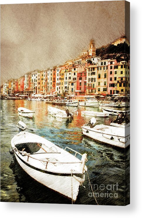 Portovenere Acrylic Print featuring the painting Portovenere Italy landscape painting #italy by Justyna Jaszke JBJart