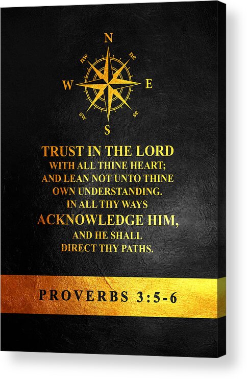  Acrylic Print featuring the digital art Proverbs 3 5-6 Bible Verse Wall Art by Bible Verse