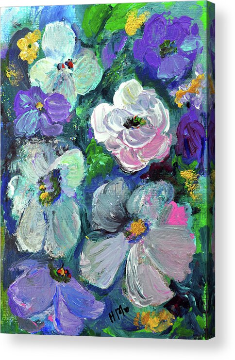 Floral Acrylic Print featuring the painting Purple Flower Bunch by Haleh Mahbod