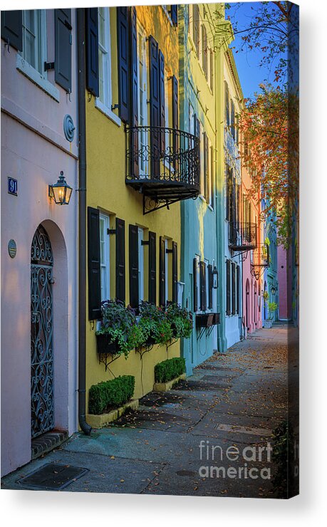 America Acrylic Print featuring the photograph Rainbow Row Morning by Inge Johnsson