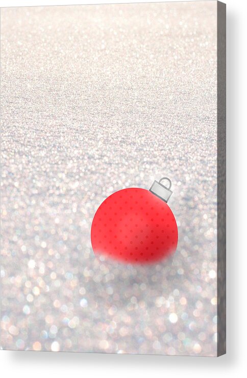 Red Ball Acrylic Print featuring the mixed media Red Ball in Snow by Moira Law