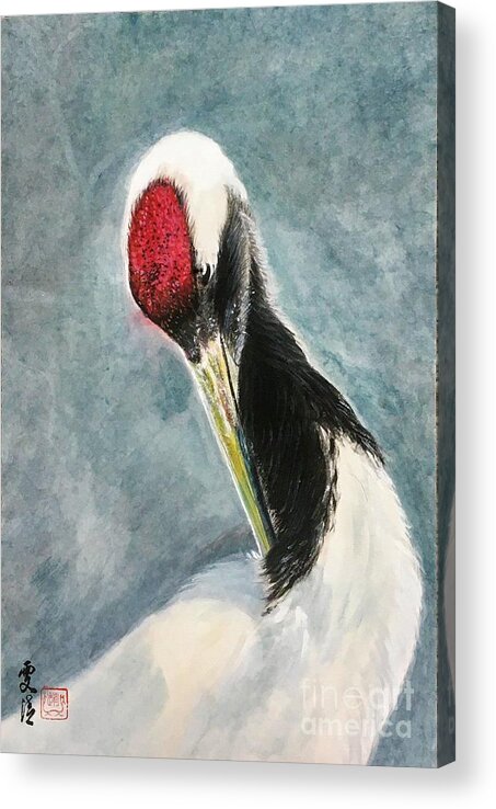 Red-crowned Crane Acrylic Print featuring the painting Red-Crown Crane - 2 Leisurely by Carmen Lam