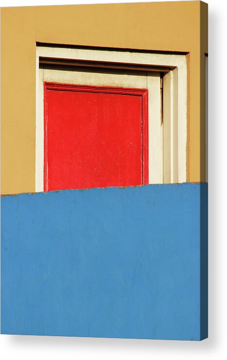 Red Door Acrylic Print featuring the photograph Red Door and Colored Walls by Prakash Ghai