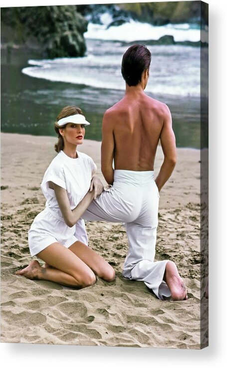 Fashion Acrylic Print featuring the photograph Rene Russo in a White Romper by Francesco Scavullo