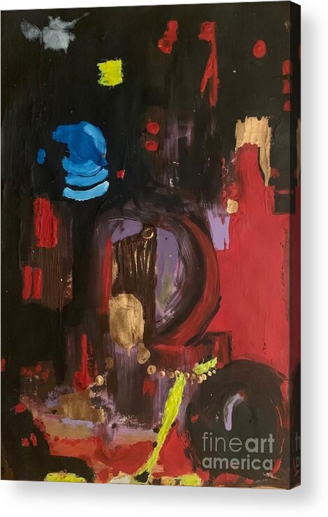 Abstract Acrylic Print featuring the painting Riotous, a mysterious abstract art piece by Denise Morgan