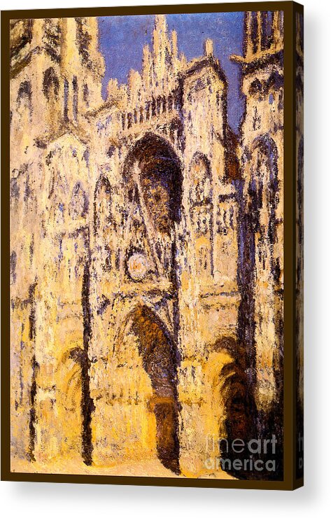 Claude Monet Acrylic Print featuring the painting Rouen Cathedral Portal and Tour d Albane Full Sunlight Harmony in Blue and Gold by Claude Monet