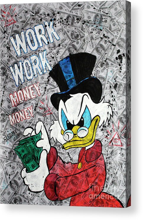 Scrooge Acrylic Print featuring the painting Scrooge McDuck Art. by Sledjee Art