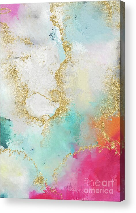 Watercolor Acrylic Print featuring the painting Seafoam Green, Pink And Gold by Modern Art