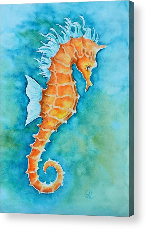 Seahorse Acrylic Print featuring the painting Seahorse by Agata Lindquist