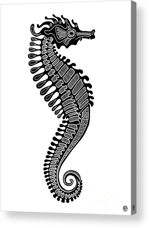 Seahorse Acrylic Print featuring the drawing Seahorse Ink 5 by Amy E Fraser