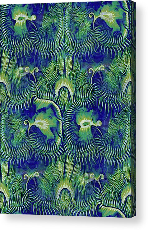 Modern Acrylic Print featuring the mixed media Seaweed Teal Modern Art Nouveau Pattern by Shelli Fitzpatrick