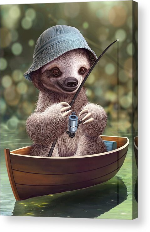 Sloth Acrylic Print featuring the digital art Sloth Go Fishing by Adam Lawless