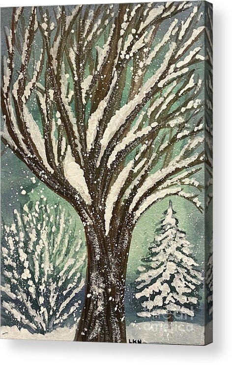 Snowy Yard Acrylic Print featuring the painting Snowy yard by Lisa Neuman