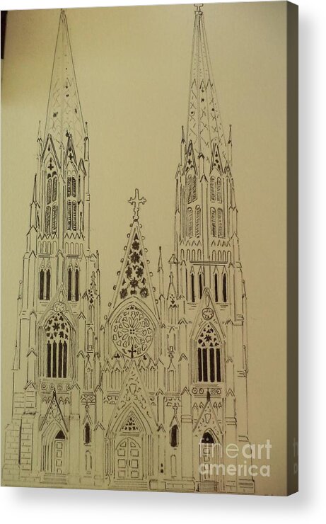 Donnsart1 Acrylic Print featuring the drawing St Patrick's Cathedral by Donald Northup