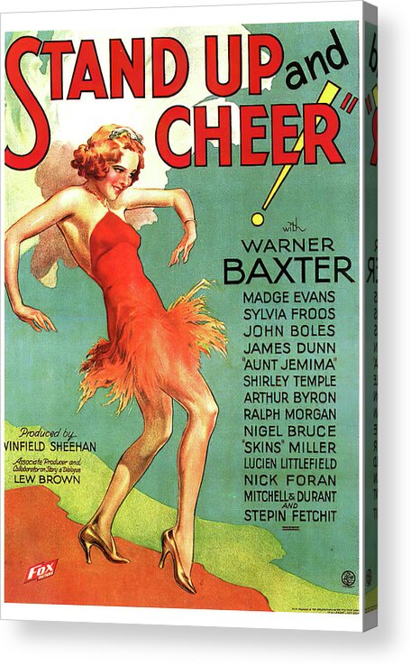 Stand Acrylic Print featuring the mixed media ''Stand Up and Cheer'', 1934 by Movie World Posters