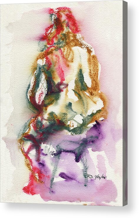 Abstract Nude Watercolour Acrylic Print featuring the painting Studio Nude III by Roxanne Dyer