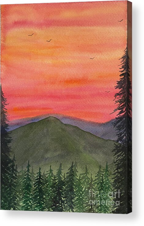 Sunset Acrylic Print featuring the painting Sunset Trees by Lisa Neuman