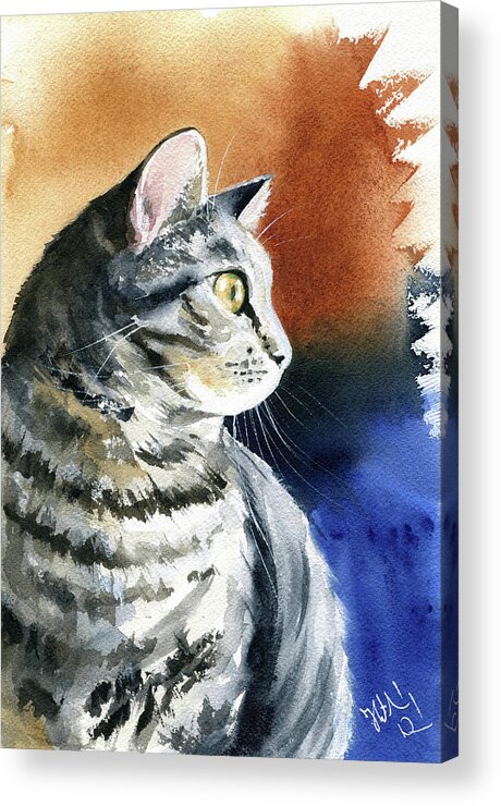 Tabby Acrylic Print featuring the painting Tabby Cat Portrait by Dora Hathazi Mendes