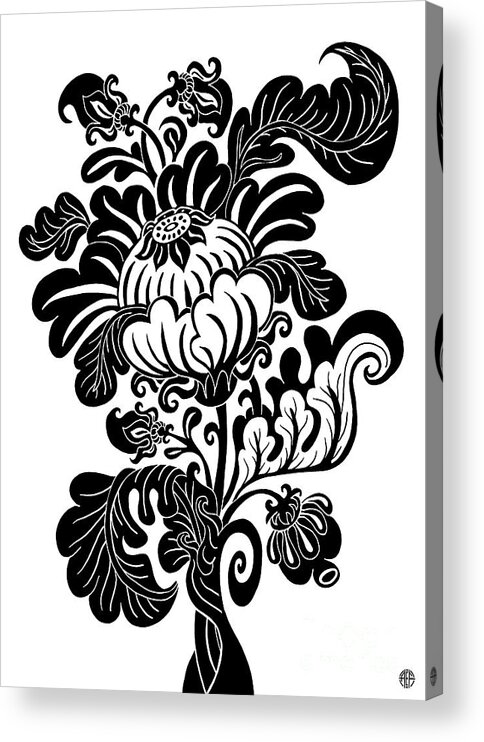 Flower Acrylic Print featuring the drawing Tapestry Flower Ink 6 by Amy E Fraser