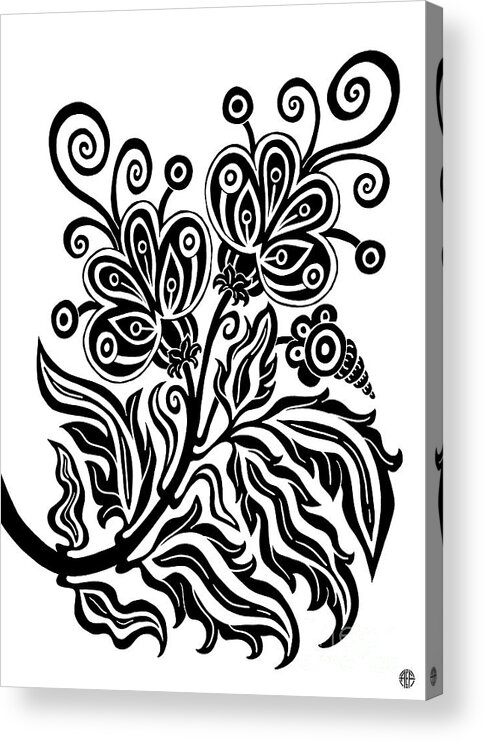 Flower Acrylic Print featuring the drawing Tapestry Flower Ink 8 by Amy E Fraser
