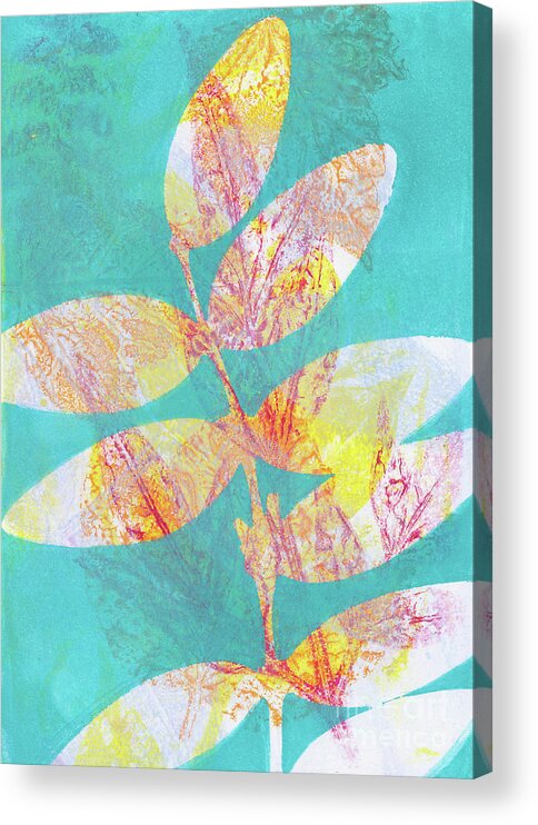 Plant Print Acrylic Print featuring the mixed media Teal over Red by Kristine Anderson