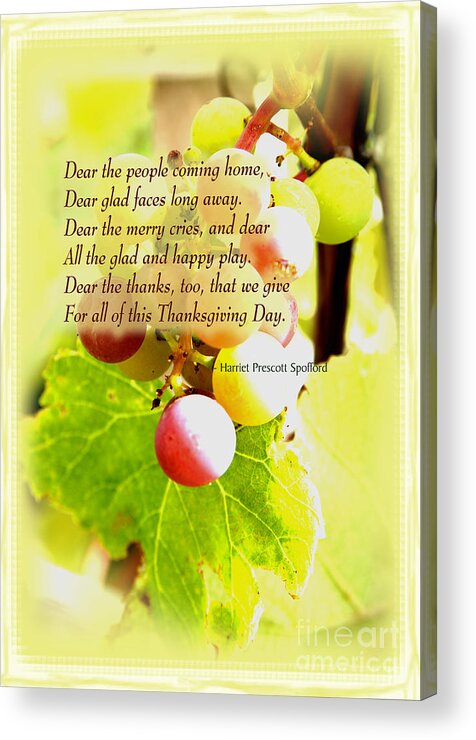 Grapes Acrylic Print featuring the mixed media Thanksgiving Day Poem by Kae Cheatham
