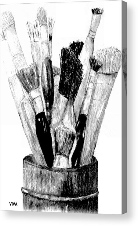 Still Life Acrylic Print featuring the painting The Artists' Friends - b-w by VIVA Anderson