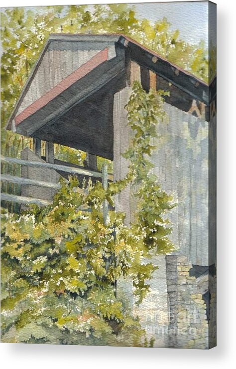 Bridge Acrylic Print featuring the painting The Covered Bridge - Okeana. Ohio by Jackie Mueller-Jones