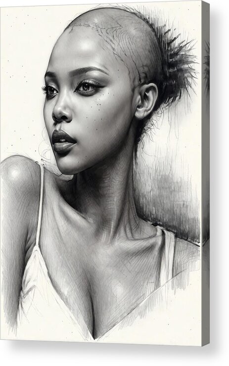 Portrait Acrylic Print featuring the drawing The Look in her eyes by My Head Cinema