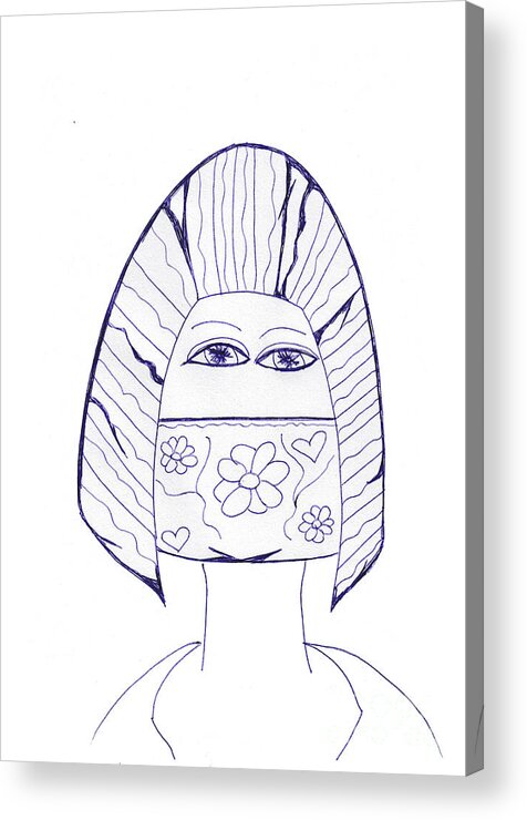 The Mask Acrylic Print featuring the drawing The Mask by Mary Mikawoz