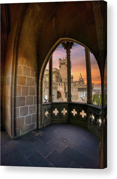 Olite Acrylic Print featuring the photograph The Olite Castle seen from the loggia by Micah Offman