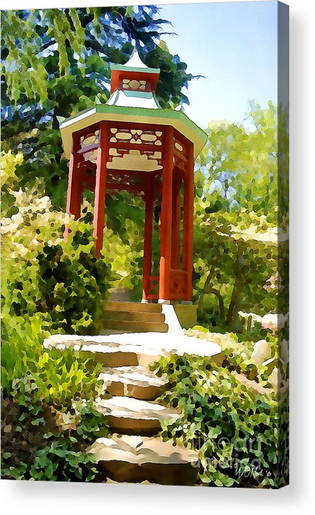 Architecture Acrylic Print featuring the digital art The Red Gazebo by Walter Neal