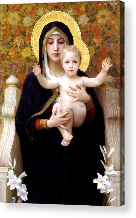 The Virgin Of The Lilies Acrylic Print featuring the digital art The Virgin of the Lilies by William Bouguereau