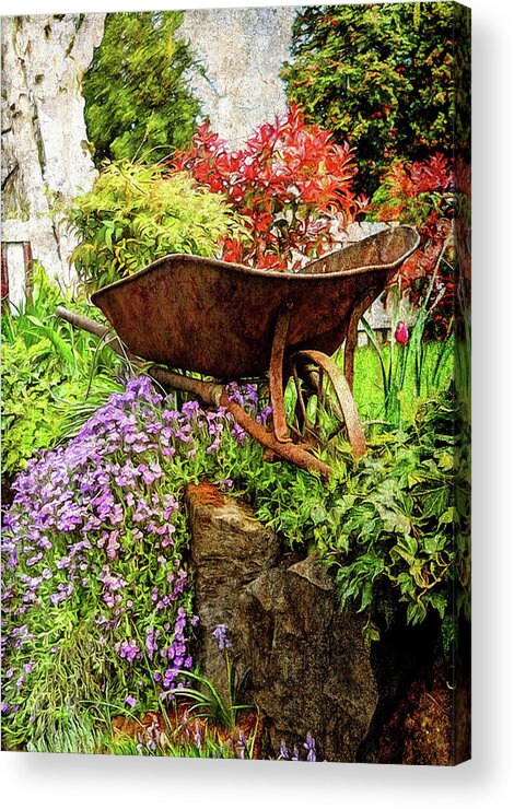 Pictures Of Flowers Acrylic Print featuring the photograph The Whimsical Wheelbarrow by Thom Zehrfeld