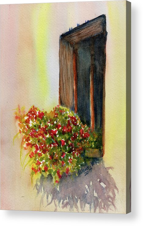 Windowbox Acrylic Print featuring the painting The Flower Box by Wendy Keeney-Kennicutt
