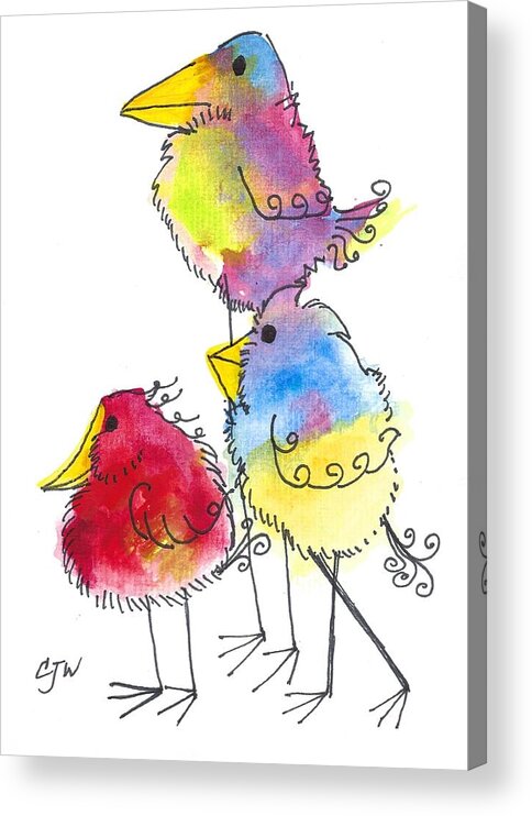 Boop Birds Acrylic Print featuring the painting Boop Birds Go Walking by Cynthia Westbrook