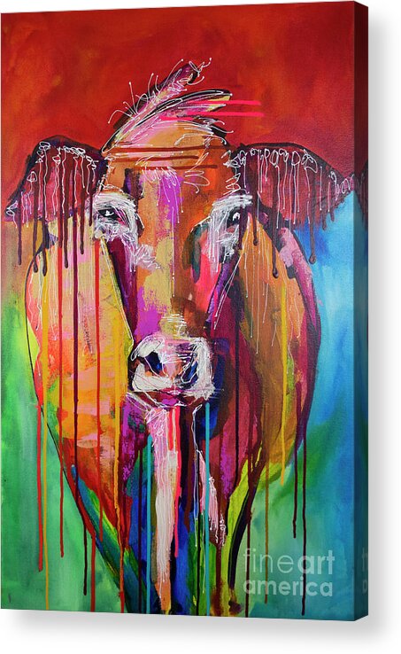 Cow Acrylic Print featuring the painting Too Moo for Yoo III by Robin Valenzuela