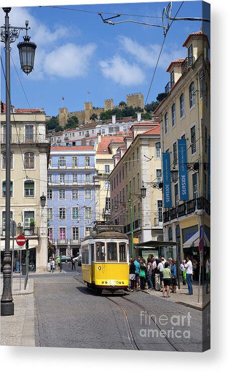 Portugal Acrylic Print featuring the photograph tramcar in Praca da figueira, Lisboa by Mikehoward Photography