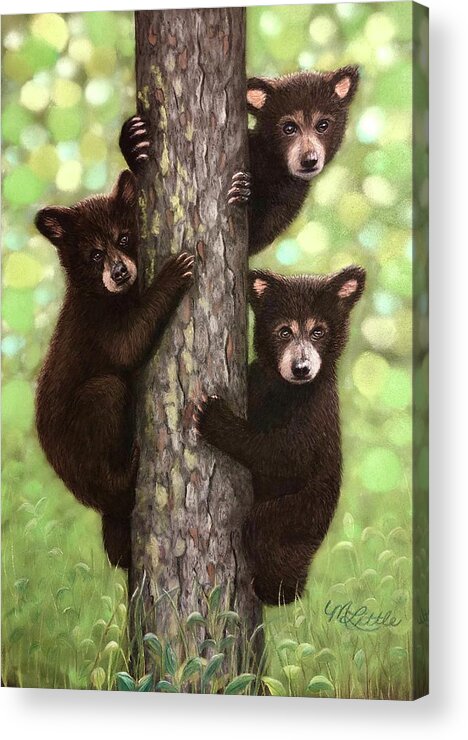 Bears Acrylic Print featuring the pastel Tree Huggers by Marlene Little
