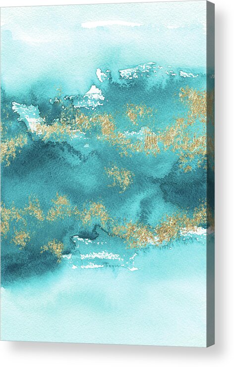 Turquoise Blue Acrylic Print featuring the painting Turquoise Blue, Gold And Aquamarine by Garden Of Delights