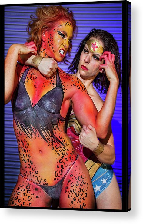 Cosplay Acrylic Print featuring the photograph Wonder Woman vs Cheetah by Christopher W Weeks