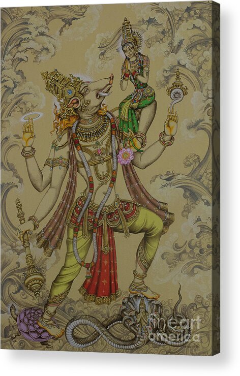 Varaha Acrylic Print featuring the painting Varaha deva by Vrindavan Das