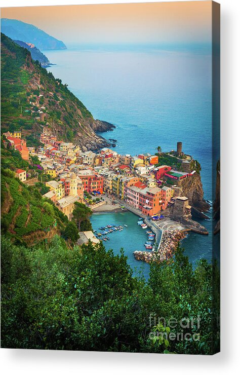 Cinque Terre Acrylic Print featuring the photograph Vernazza from above by Inge Johnsson