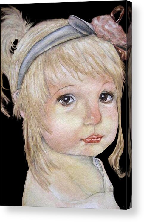Little Girl Painting Acrylic Print featuring the mixed media Vintage Golden Girl by Kelly Mills