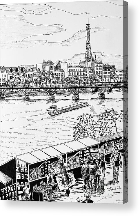 Paris Acrylic Print featuring the drawing Vue de la tour Eiffel by Janice Best