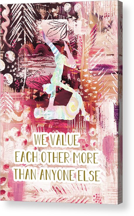 We Value Each Other Acrylic Print featuring the drawing We value each other by Claudia Schoen