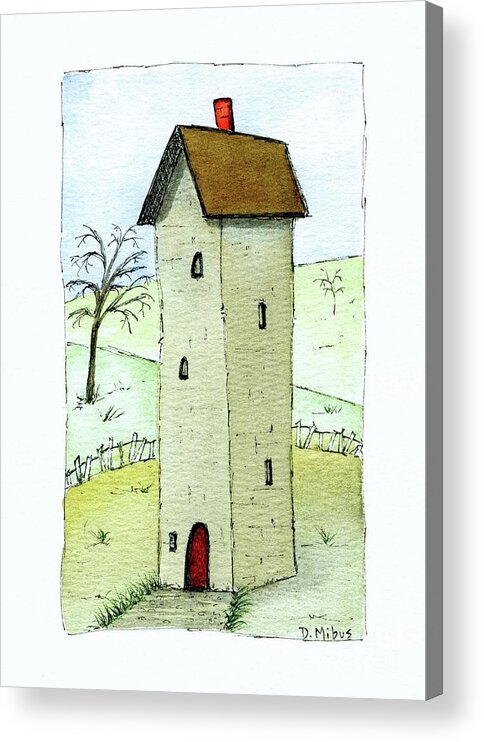 Whimsical House Painting Acrylic Print featuring the painting Whimsical Tall House by Donna Mibus