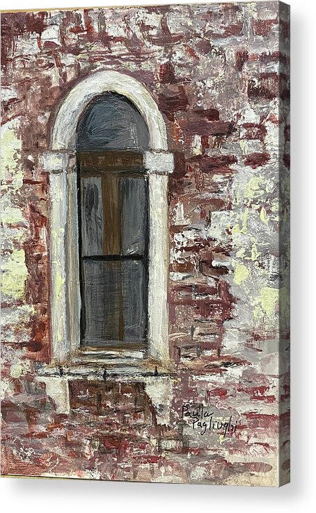 Painting Acrylic Print featuring the painting Window in Brick by Paula Pagliughi